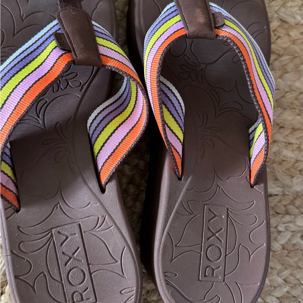Roxy Brown and Orange Sandals with Vibrant Straps